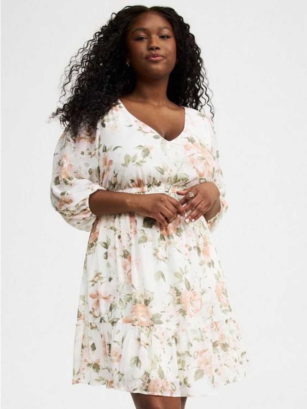Torrid 1X Mini chiffon tiered babydoll dress floral NWT